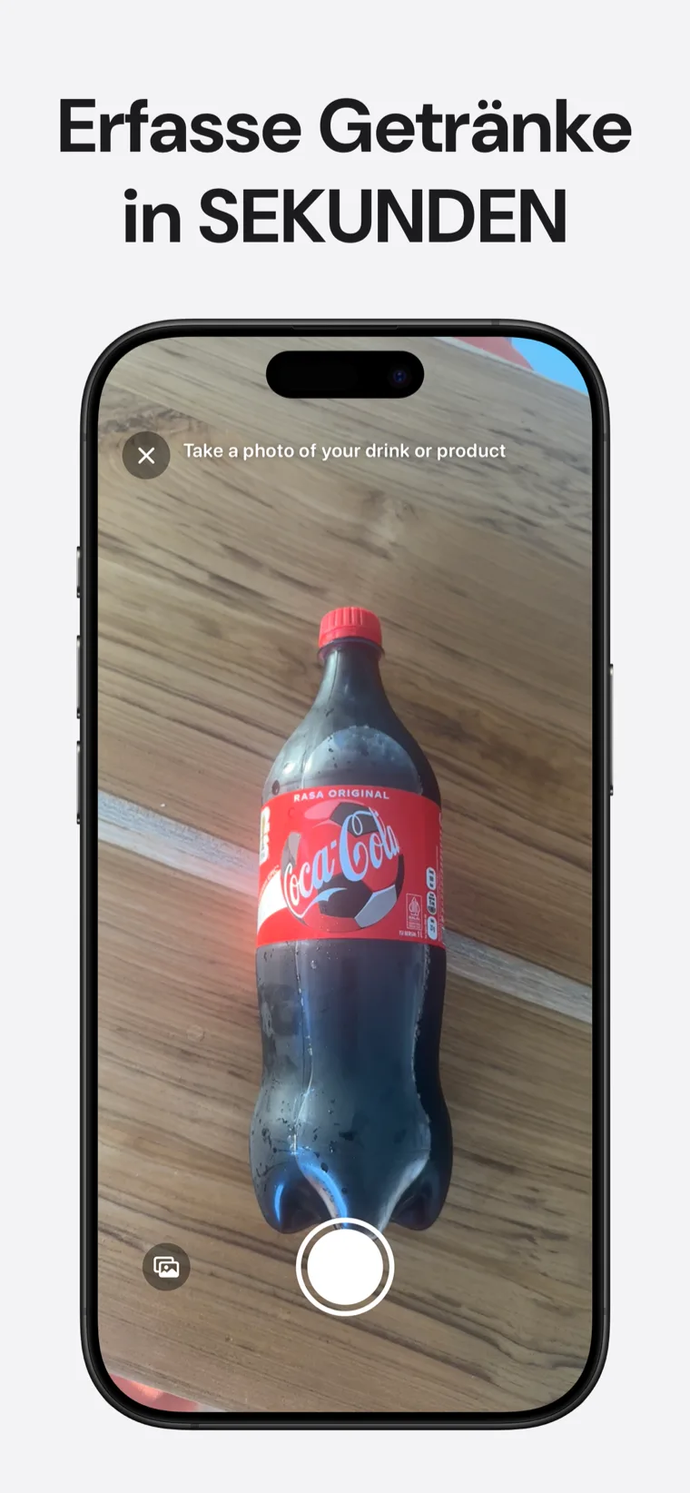 Erfasse Getränke in SEKUNDEN — Caffeine Tracker mit Optionen für Foto-, Barcode- und Sprachprotokollierung.