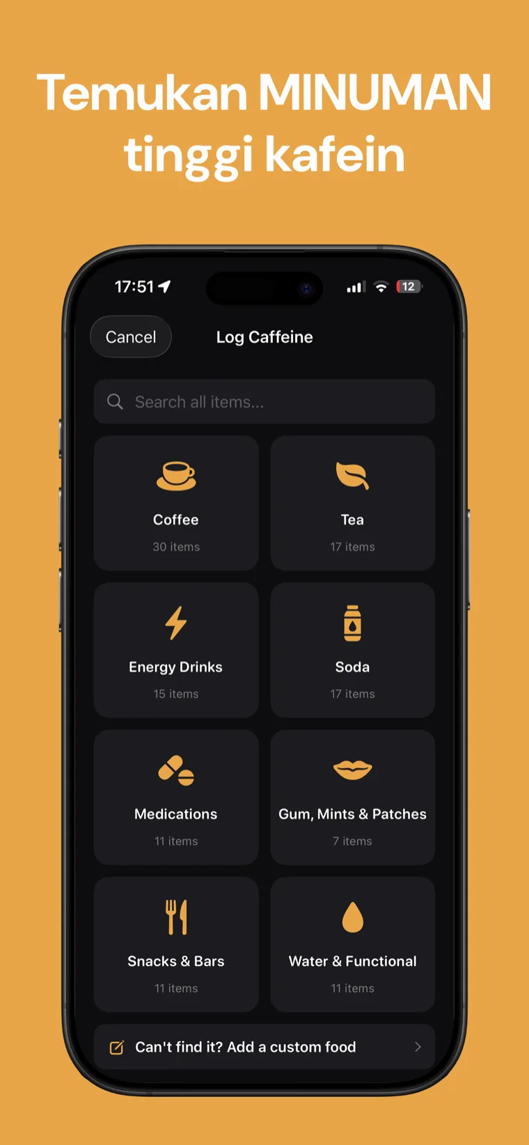 Temukan MINUMAN tinggi kafein — Kafein Tracker perpustakaan minuman menunjukkan kandungan kafein per sajian