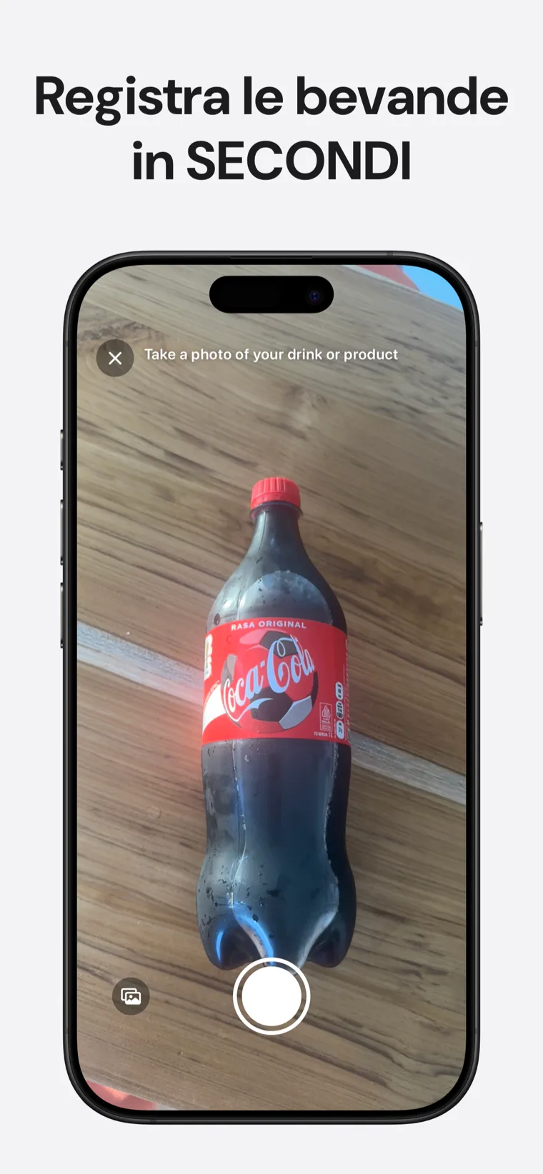 Registra le bevande in SECONDI — Caffeina Tracker con opzioni di registrazione tramite foto, codice a barre e voce
