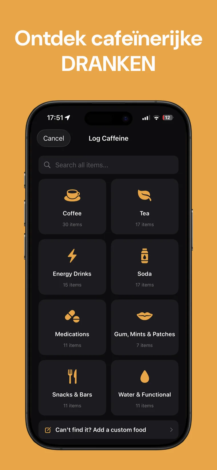 Ontdek cafeïnerijke DRANKEN — Cafeïne Tracker-drankbibliotheek met cafeïnegehalte per portie