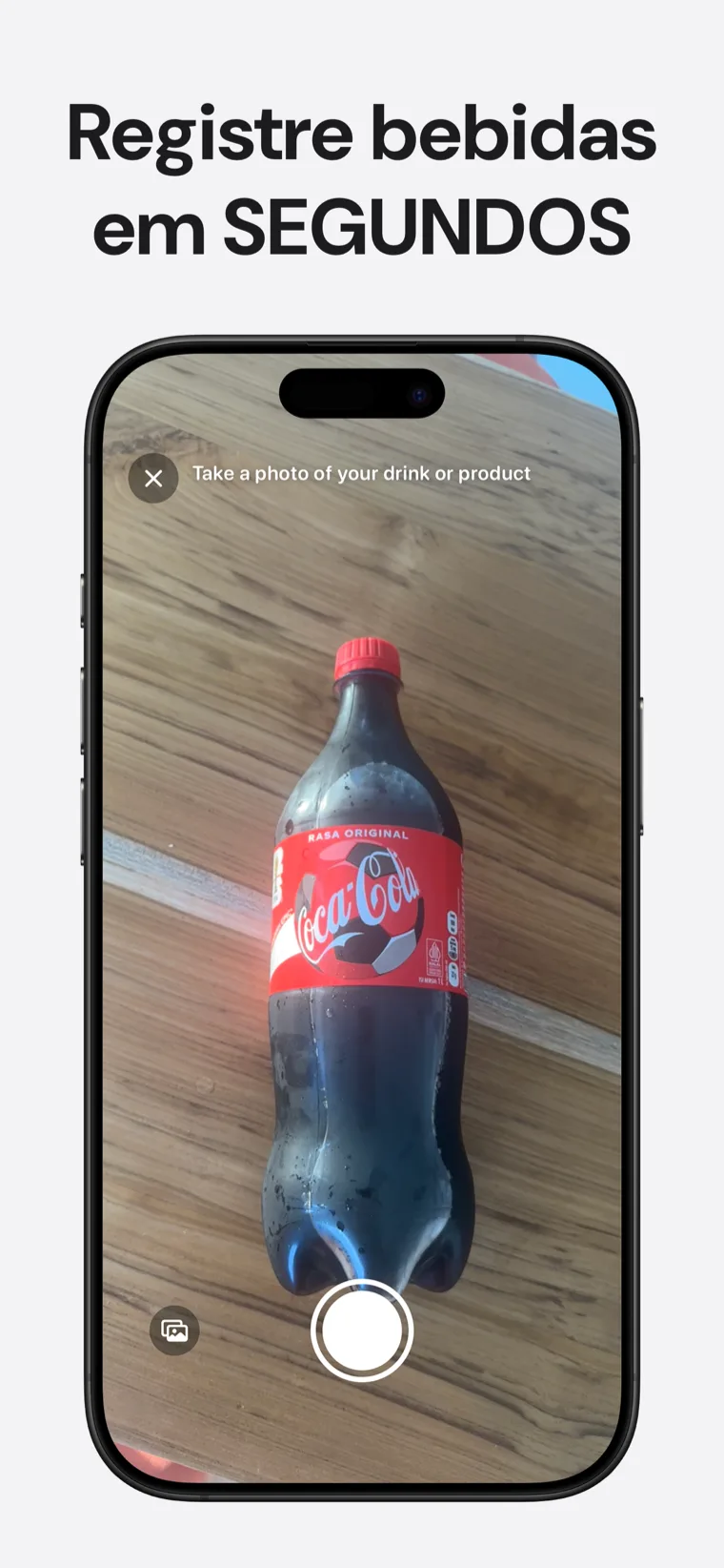 Registre bebidas em SEGUNDOS — Caffeine Tracker exibindo opções de registro por foto, código de barras e voz