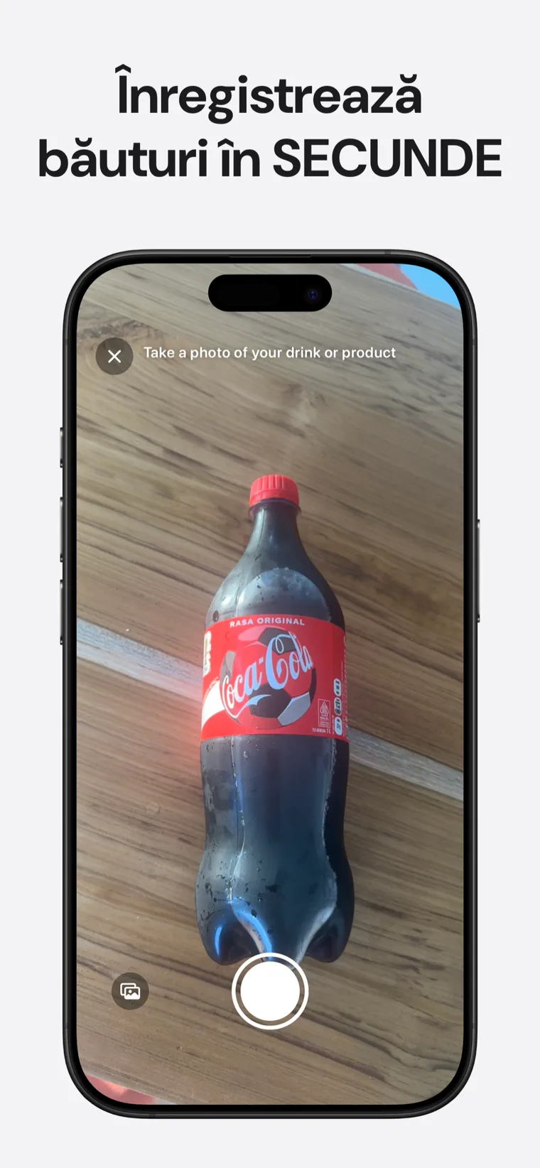 Înregistrează băuturi în SECUNDE — Cofeină Tracker arătând opțiunile de înregistrare prin fotografie, cod de bare și voce
